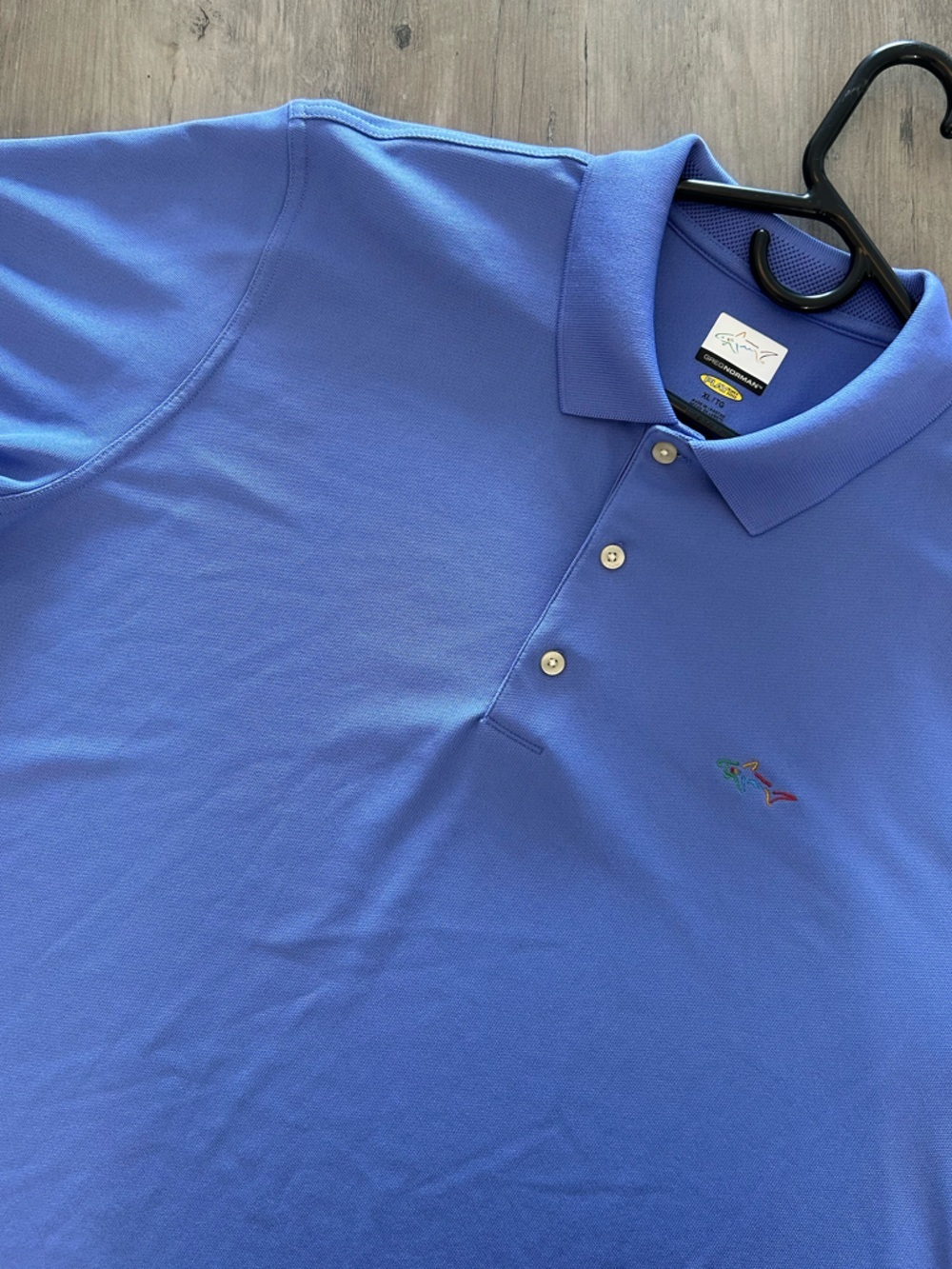 Greg Norman Golf Polo Shirt Mens XL Play Dry Short Sleeve Blue Shark Logo